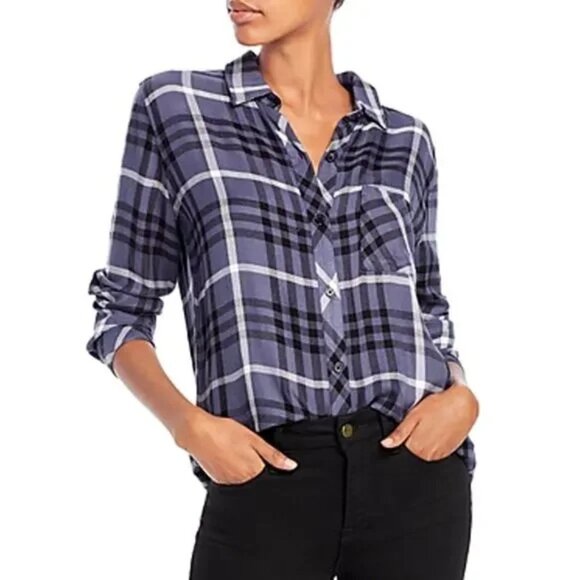 Rails Hunter Twilight Ebony White Plaid Button Down Super Soft in Blue/White L - Picture 1 of 12